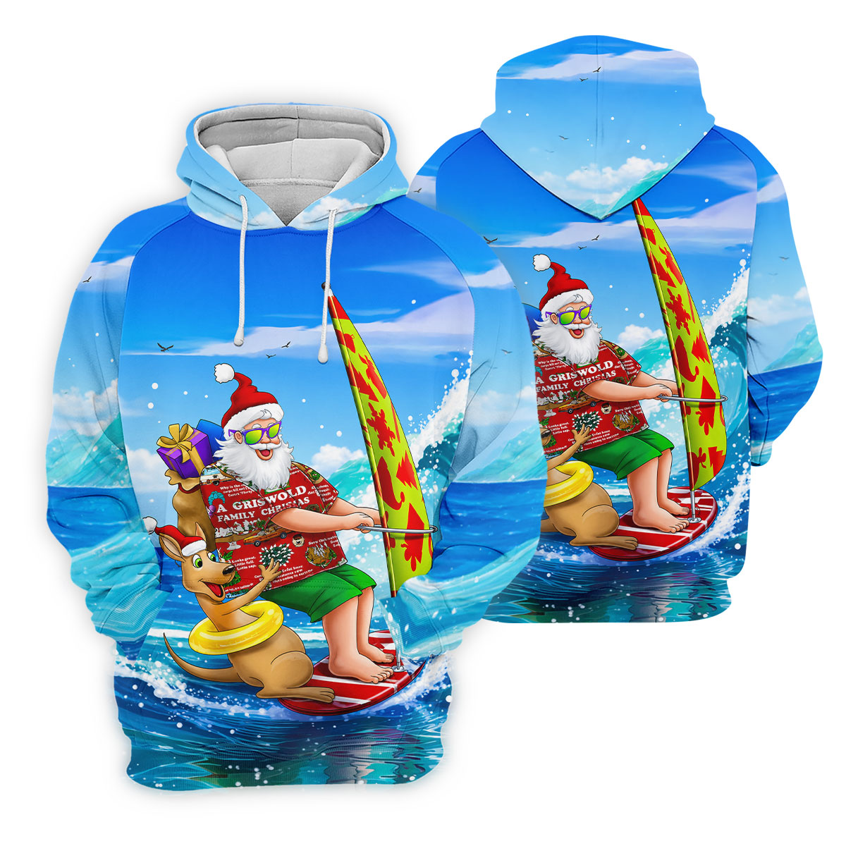 Santa And Reindeer Beach Surfing Christmas Golf Shirt, Women's Golf Tops, Hawaiian Golf Shirt