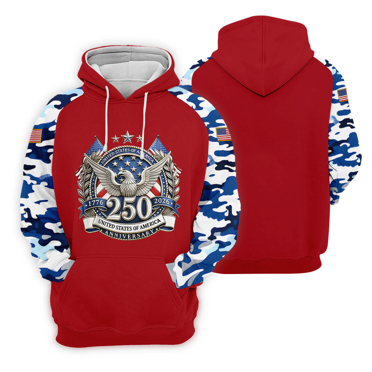 Patriotic Bald Eagle Blue And White Camo Red Golf Shirt, 250th Anniversary Golf Shirts For Men