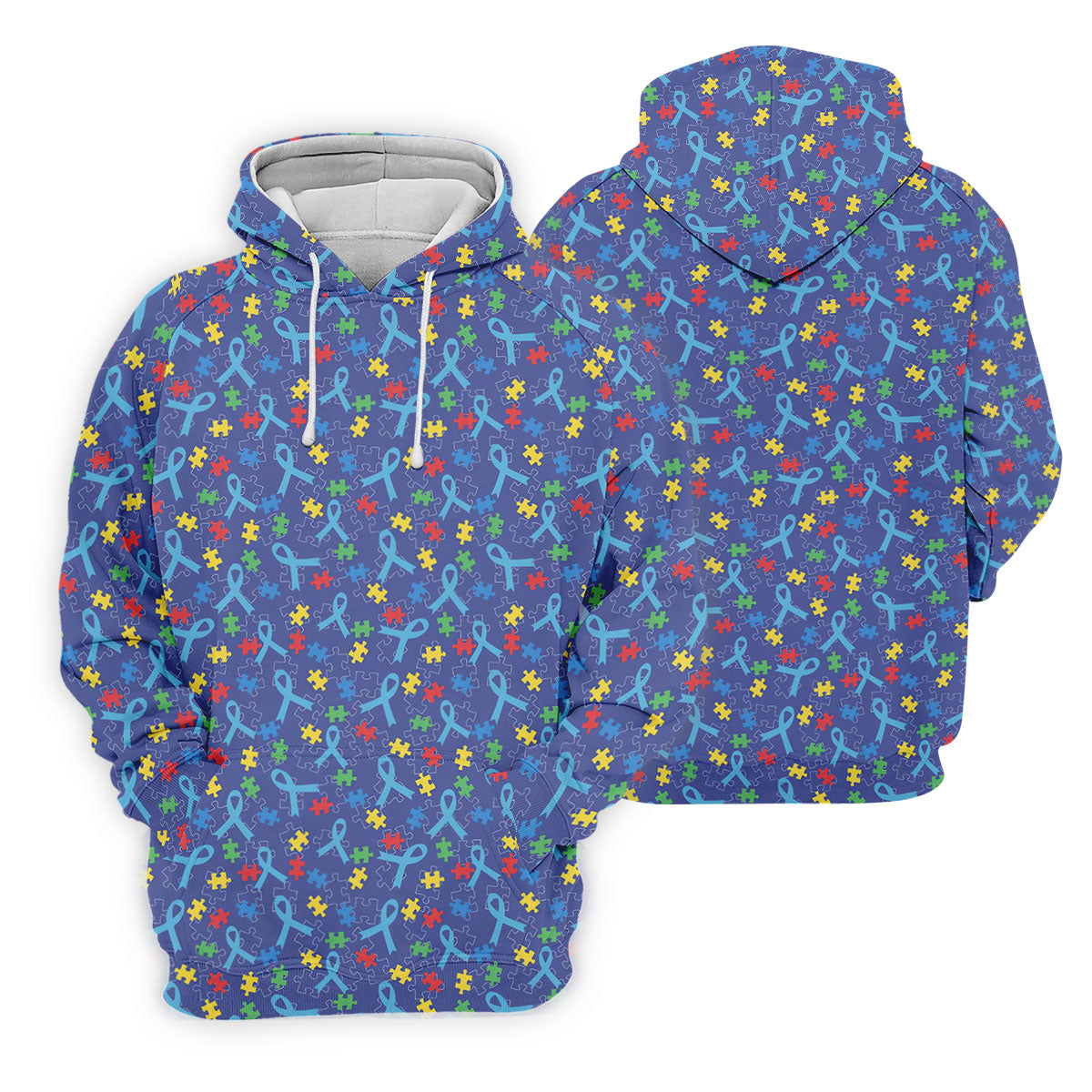 Autism Puzzle Ribbon Pattern Women's Golf Tops, Autism Awareness Color Ladies Golf Polos