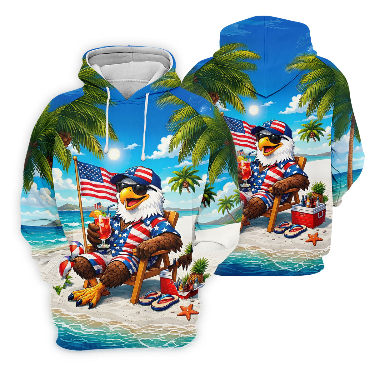 Funny Bald Eagle US Flag Pattern Hawaiian Golf Shirt, 250 Years Patriotic 4th Of July Golf Shirts For Men