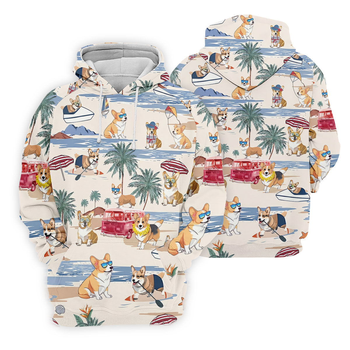 Cute Corgi Beach Vacation Tropical Golf Polo Shirt, Golf Shirts For Women, Women's Golf Apparel