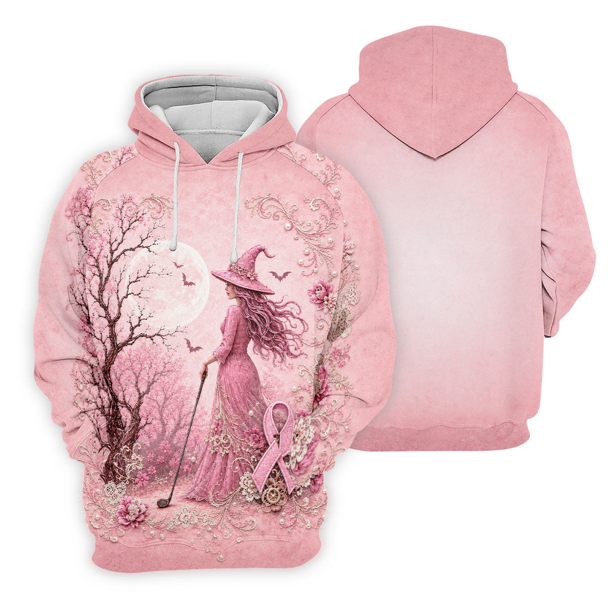 Breast Cancer Awareness Pink Witch Moon Women’s Golf Polo, Golf Shirts For Women