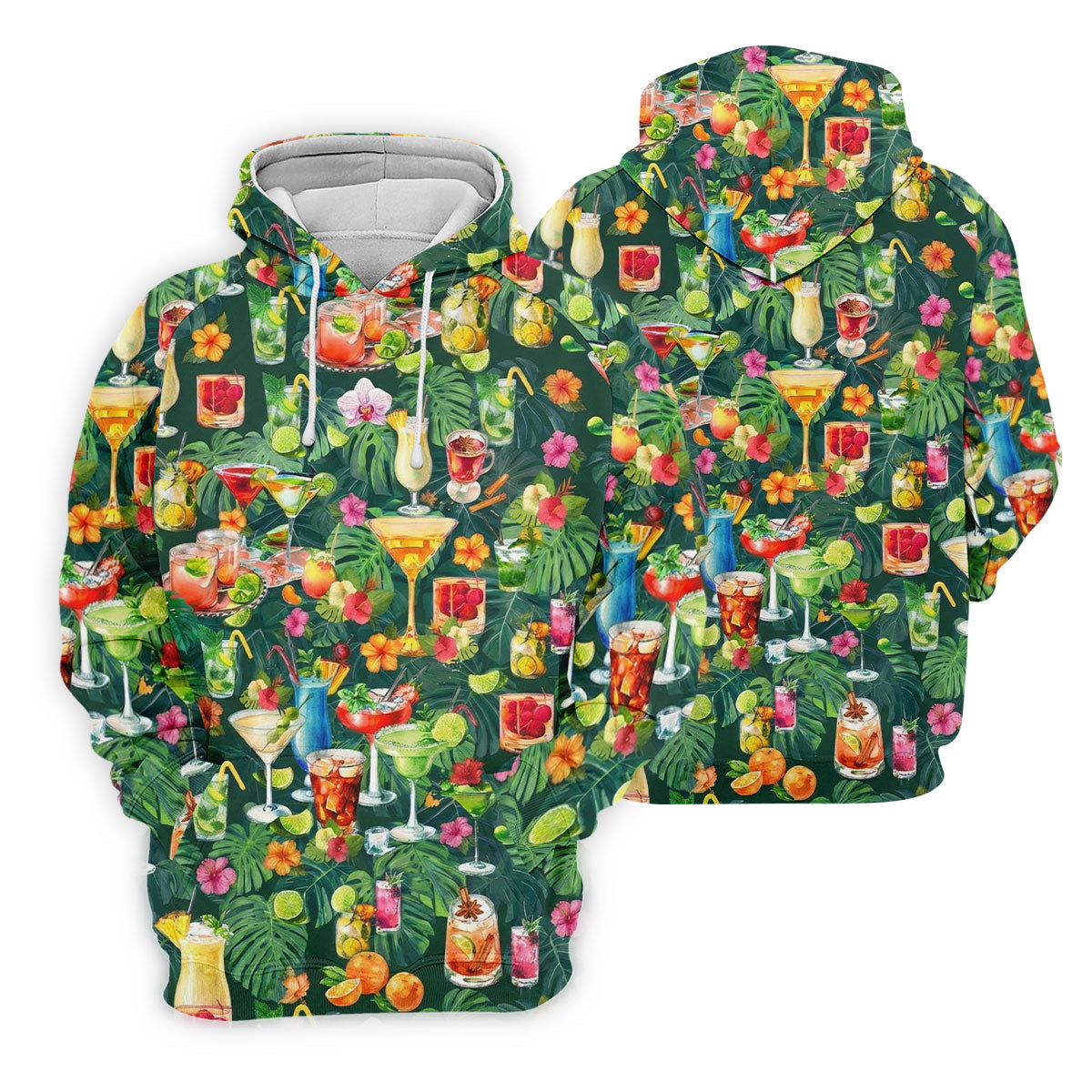 Tropical Cocktail Drinks And Floral Paradise Golf Polo, Hawaiian Golf Shirt, Golf Shirts For Men