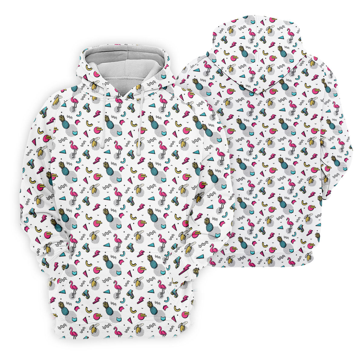 White Retro Summer Flamingo Pattern Golf Polo Shirt, Golf Shirts For Women, Women's Golf Polo
