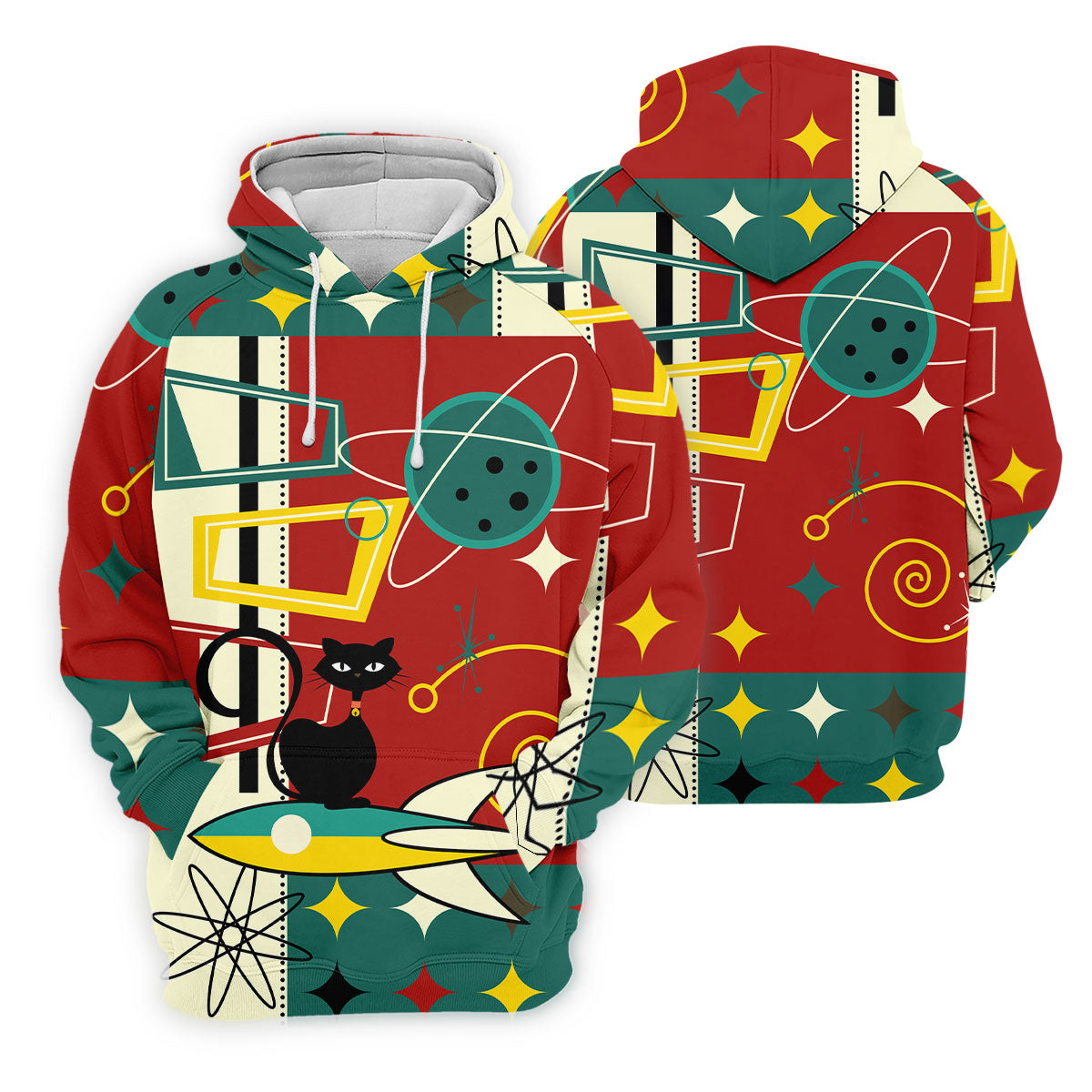 Geometric Abstraction Atomic Cat Hawaiian Golf Shirt, Retro Golf Shirt, Women's Golf Tops