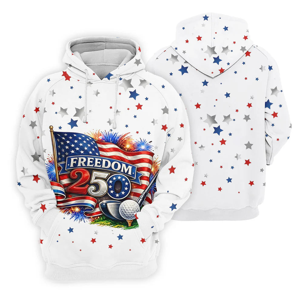 Freedom 250 Independence Celebration American Flag Golf Shirt, Patriotic 4th Of July Golf Shirts For Men