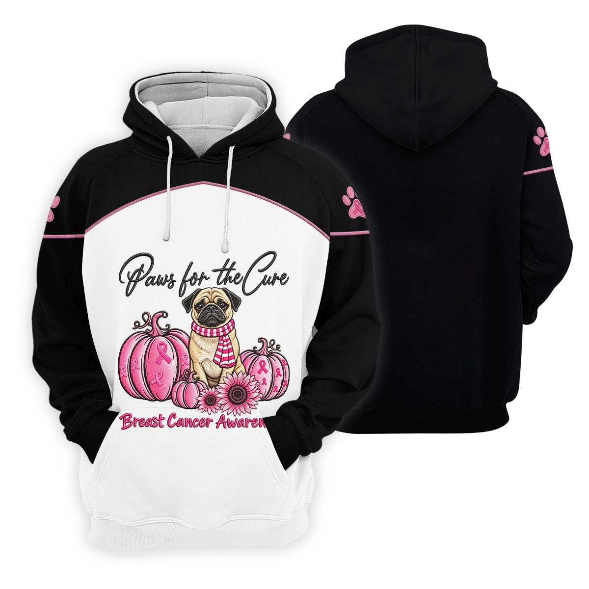Paws For The Cure Pug Breast Cancer Polo Shirt, Womens Golf Polo, Golf Tops For Women