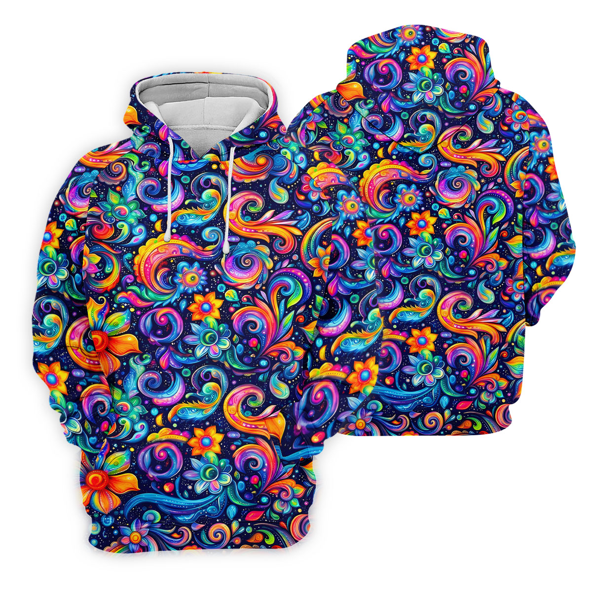 Colorful Psychedelic Swirl Floral Hawaiian Golf Shirt, Women’s Golf Tops, Printed Golf Shirt