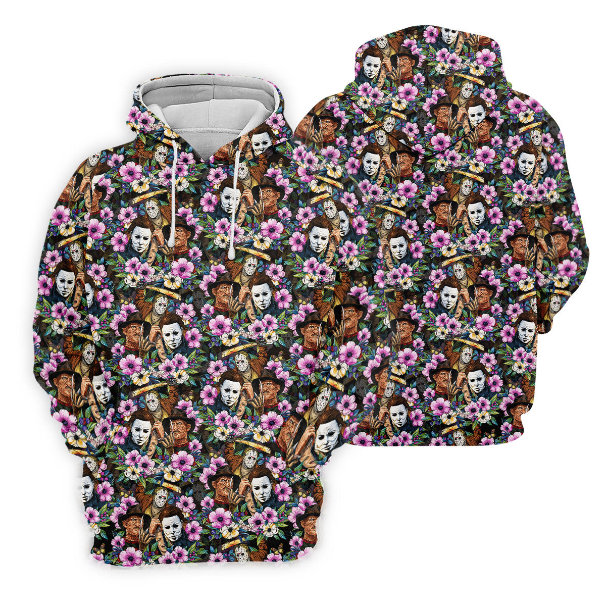 Floral Horror Character Halloween Golf Polo Shirt, Horror Movie Shirt, Women's Golf Polo