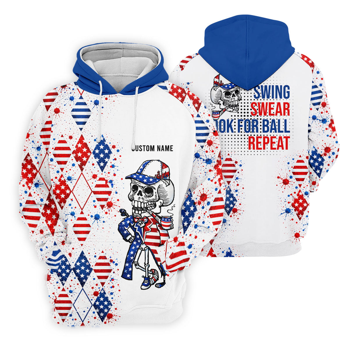 Swing Swear Look For Ball Repeat Red White Blue Argyle Golf Shirt, 250 Years Golf Shirts For Men