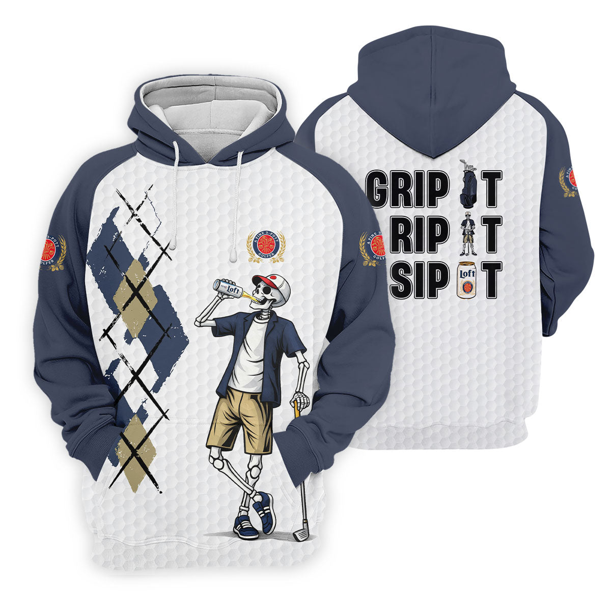 Funny Skeleton Golfer Drinking Beer Polo Shirt, Mens Golf Polo, Golf Apparel For Men