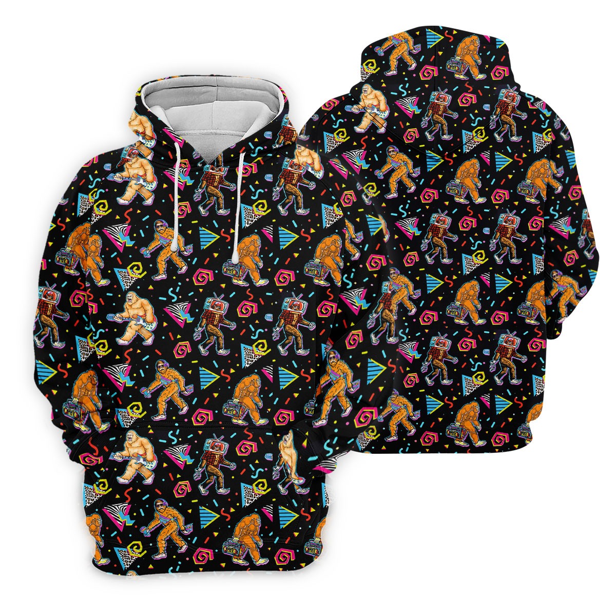 Retro Bigfoot Boombox Pattern Golf Shirt, Men's Golf Shirt, Mens Polo Shirts, Printed Golf Shirts