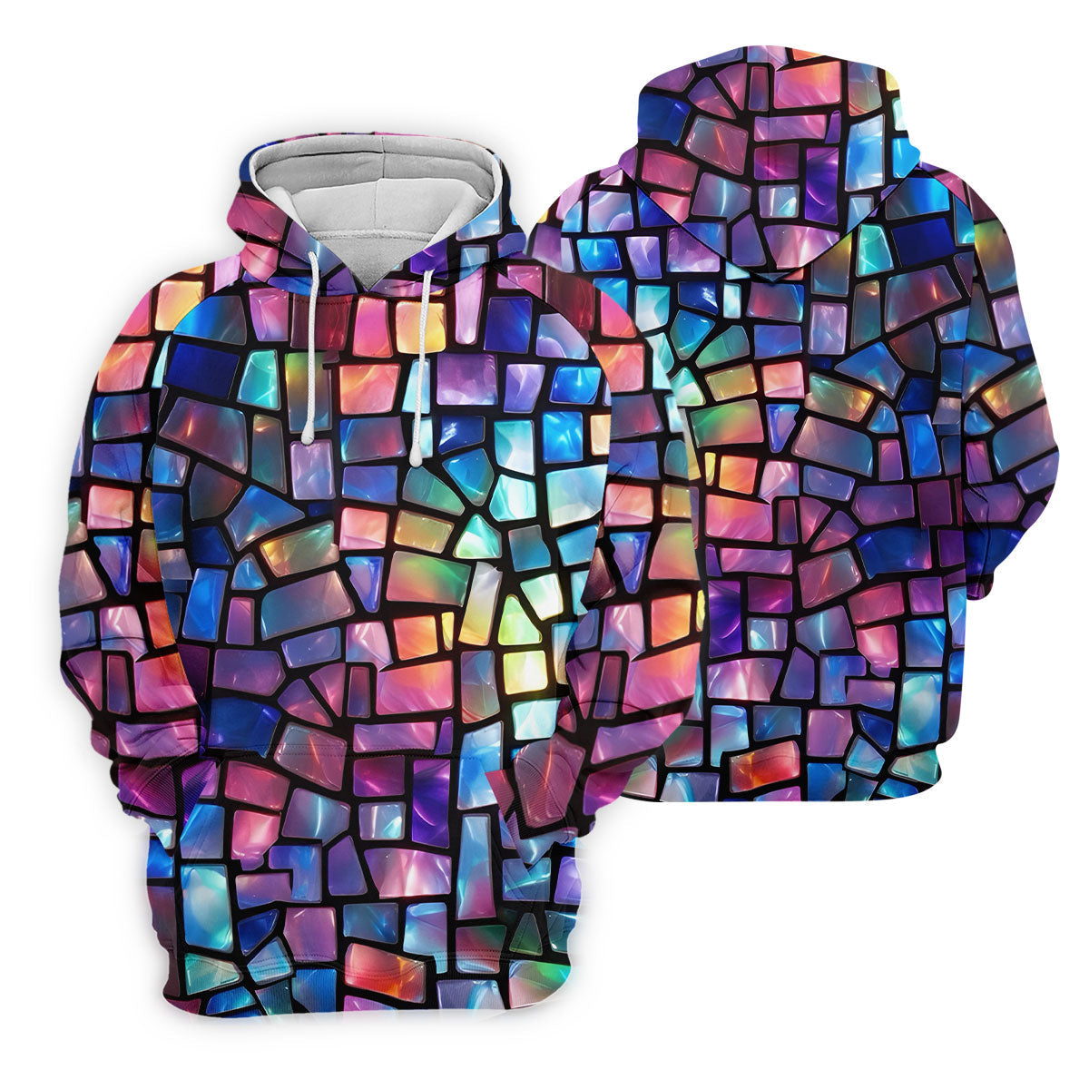 Colorful Stained Glass Mosaic Pattern Golf Shirt, Ladies Golf Shirts, Women’s Golf Apparel, Performance Golf Shirt