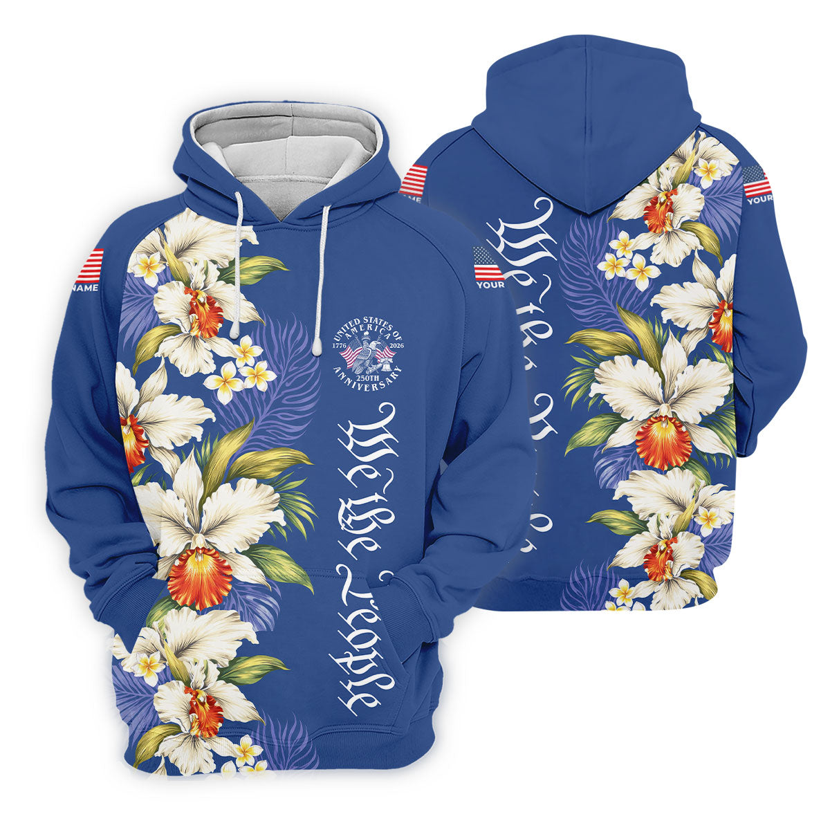 We The People Floral Pattern US Flag Golf Shirt, 250 Years 4th Of July Golf Shirts For Men
