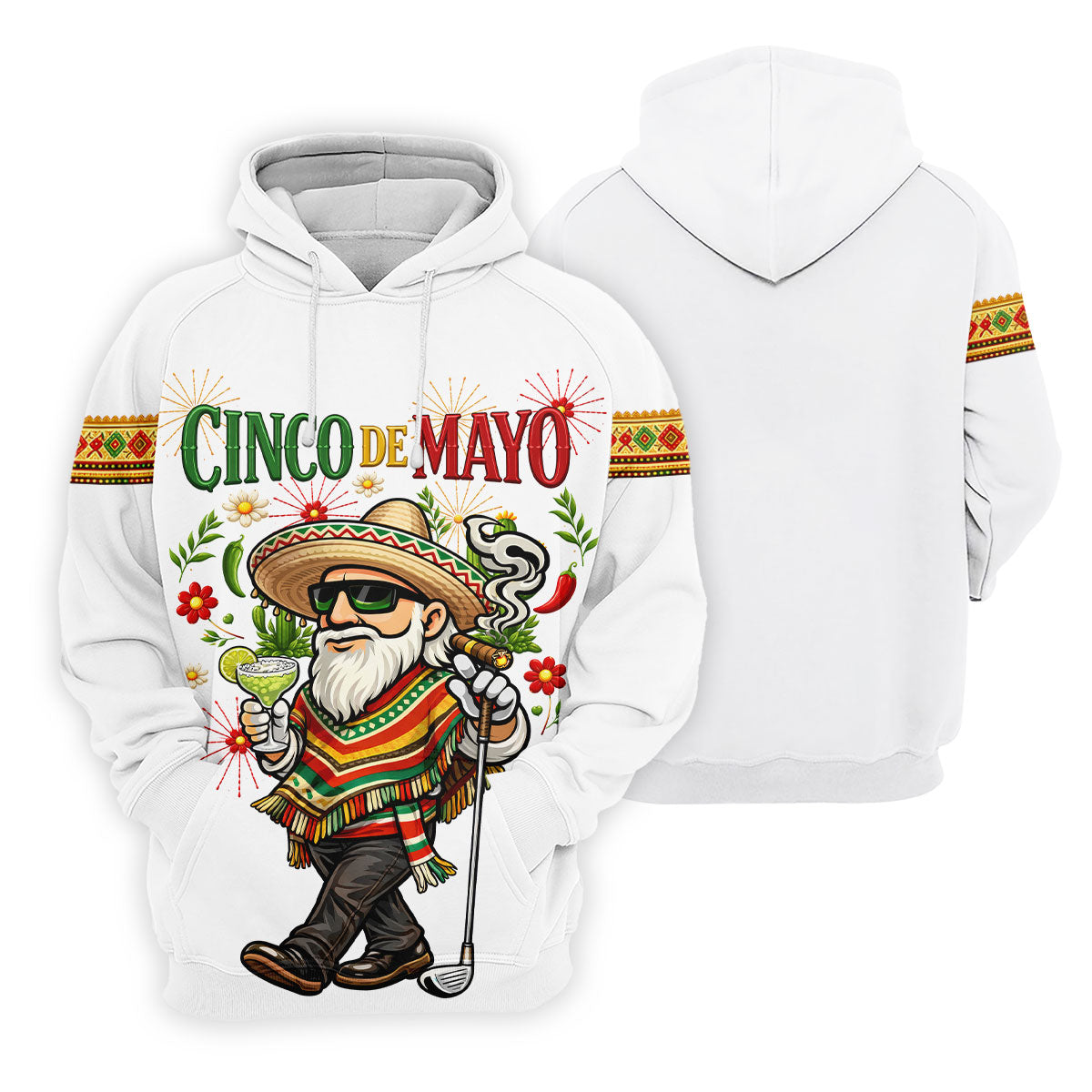 Margarita Man Cinco De Mayo Celebration White Golf Shirt, Fiesta Theme Golf Shirts For Men