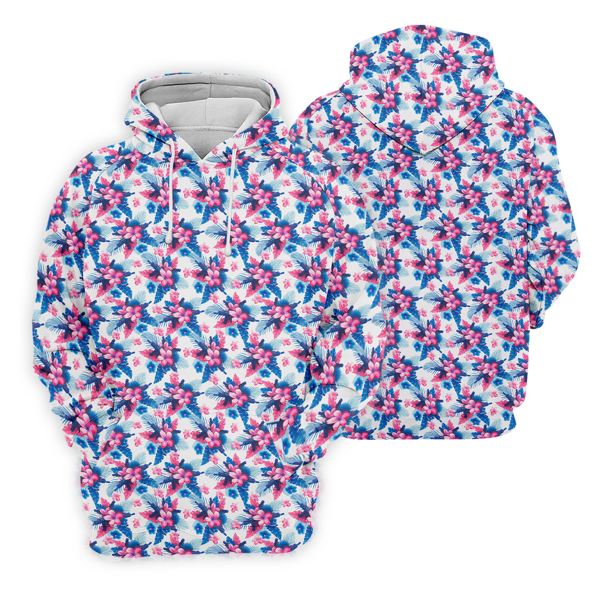 Pink Blue Tropical Floral Hawaiian Golf Shirt, Vibrant Color Golf Shirt For Women