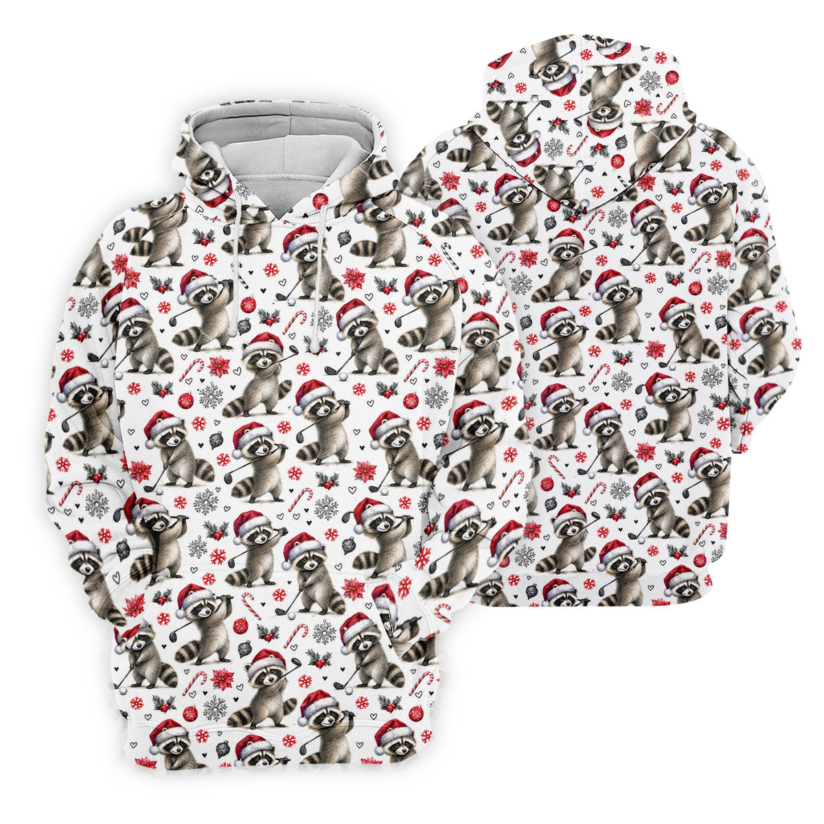 Christmas Raccoon Golfer Santa Hat Golf Polo Shirt, Mens Golf Shirts, Polo Shirts For Men