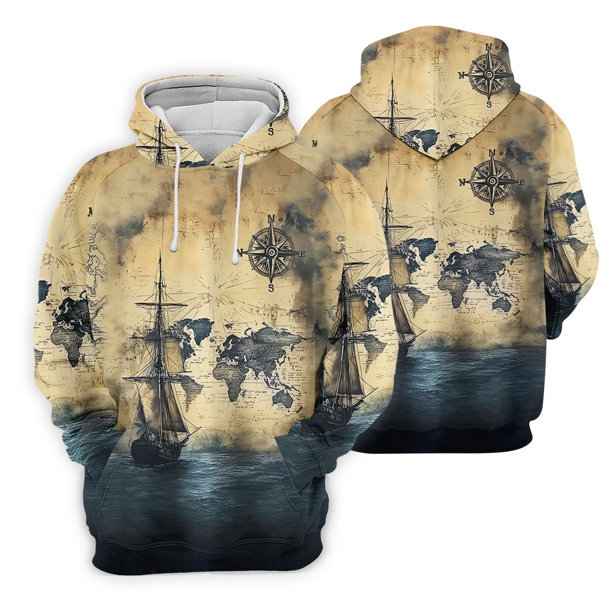 Vintage Ship Map Compass Ocean Golf Shirt, Golf Tops For Women, Women’s Golf Apparel