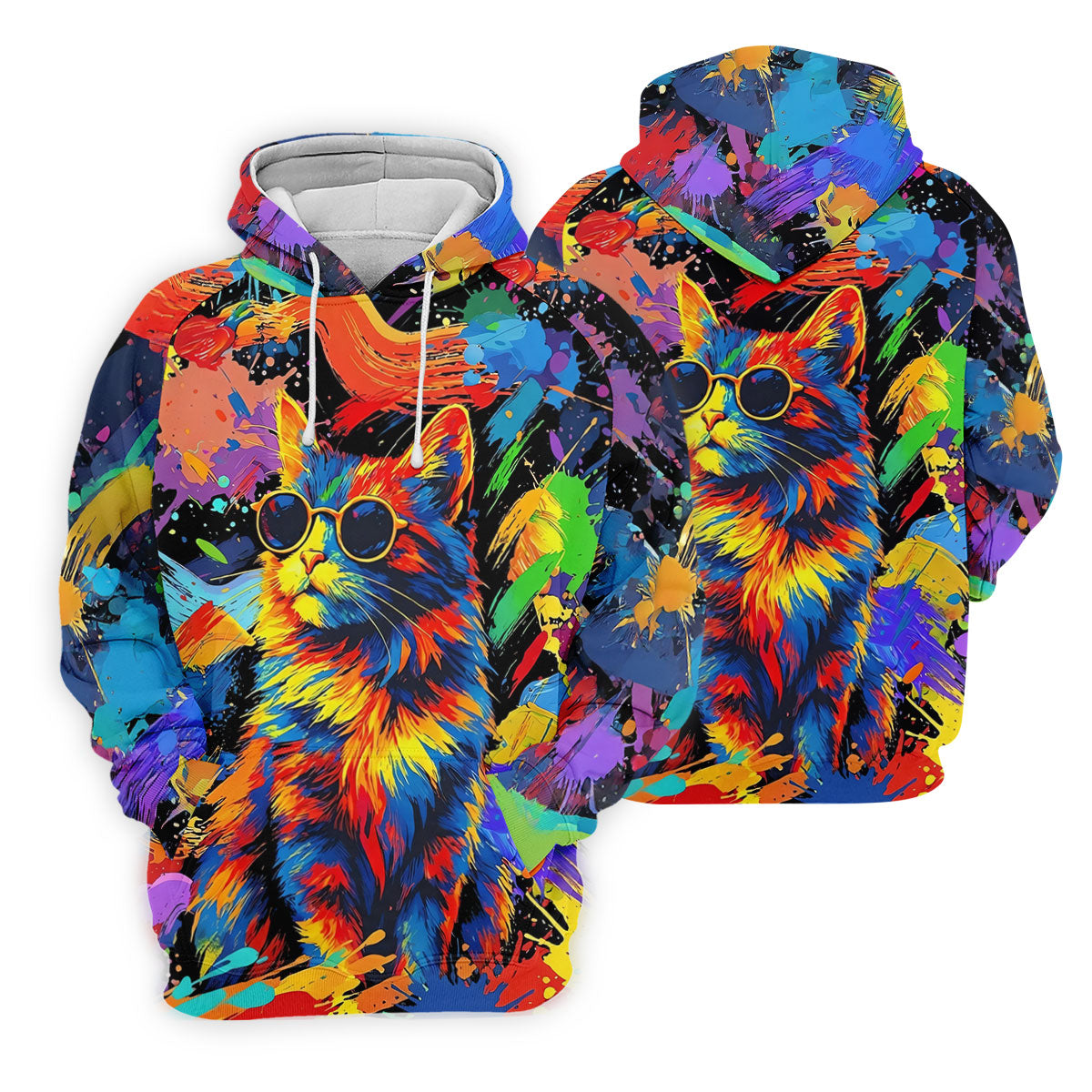 Colorful Cat Wearing Sunglasses Art Golf Shirt, Women's Golf Shirt, Hawaiian Golf Shirt