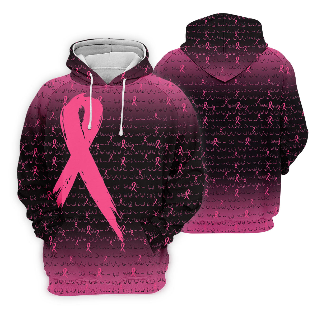 Pink Ribbon Boob Pattern Breast Cancer Polo Shirt, Ladies Golf Tops, Women’s Golf Polo