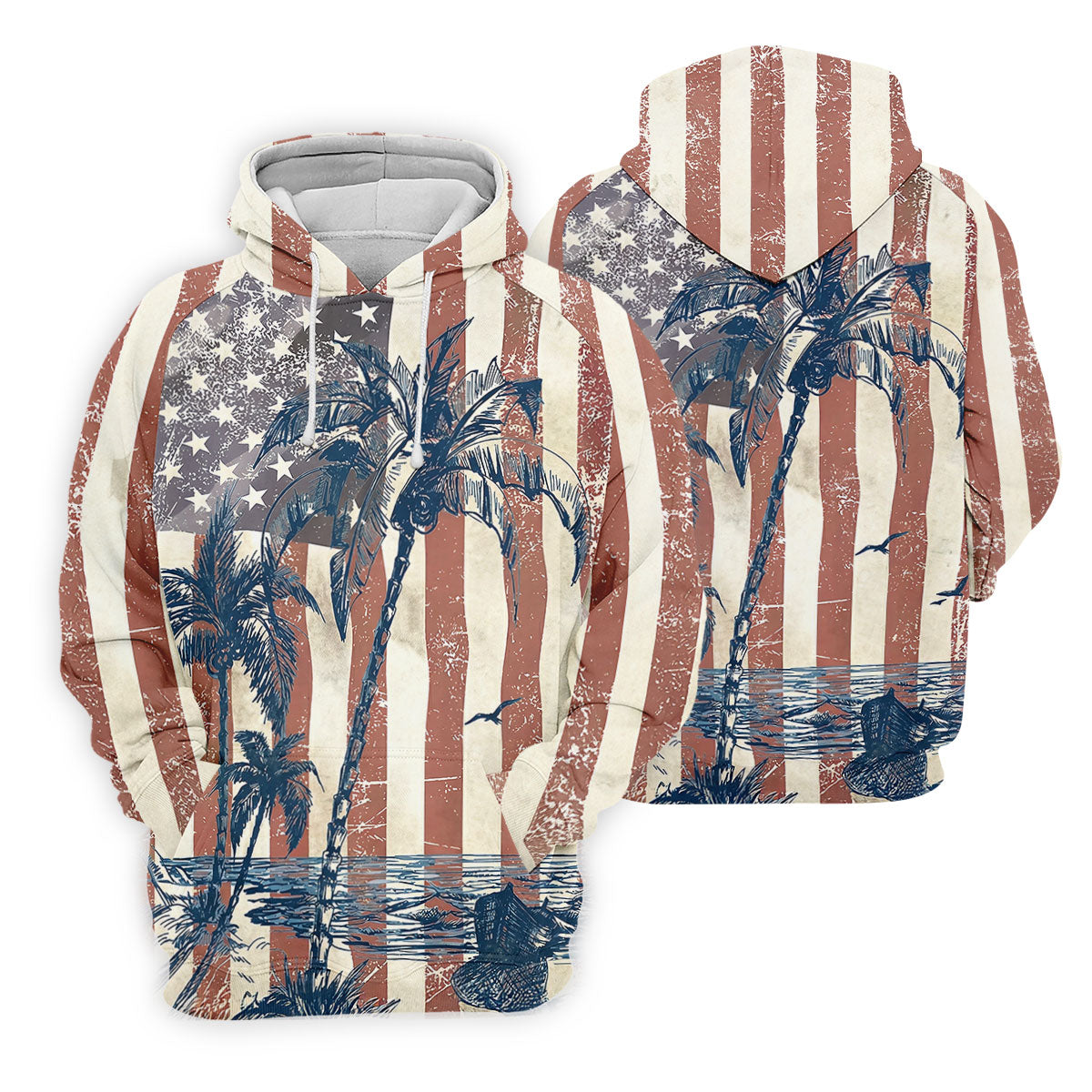 Hawaiian Theme Distressed US Flag Patriotic Golf Shirt, 250 Years 4th Of July Golf Shirts For Men