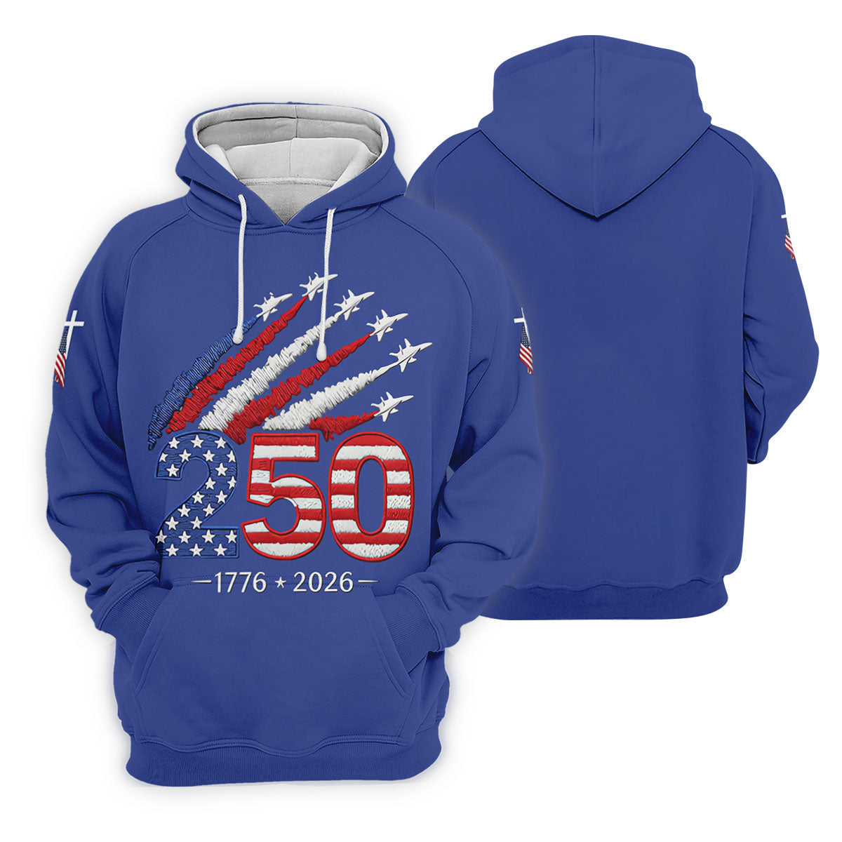 Flying Fighter Jets Faith Cross Patriotic 4th Of July Blue Golf Shirt, 250 Years Golf Shirts For Men