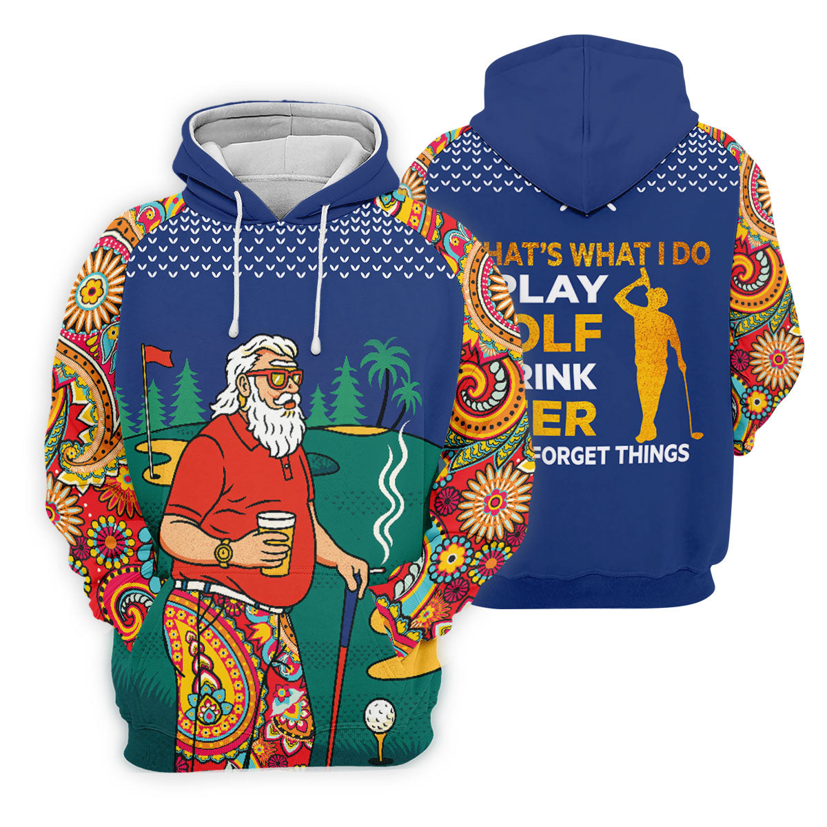 Vintage Bearded Golfer With Paisley Pants Golf Polo Shirt, Hawaiian Golf Shirt, Mens Golf Polo