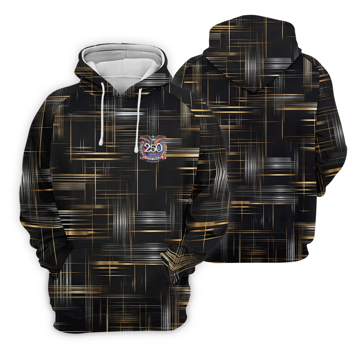 Gold And Silver Grid Pattern Patriotic 4th Of July Golf Shirt, 250 Years Golf Shirts For Men