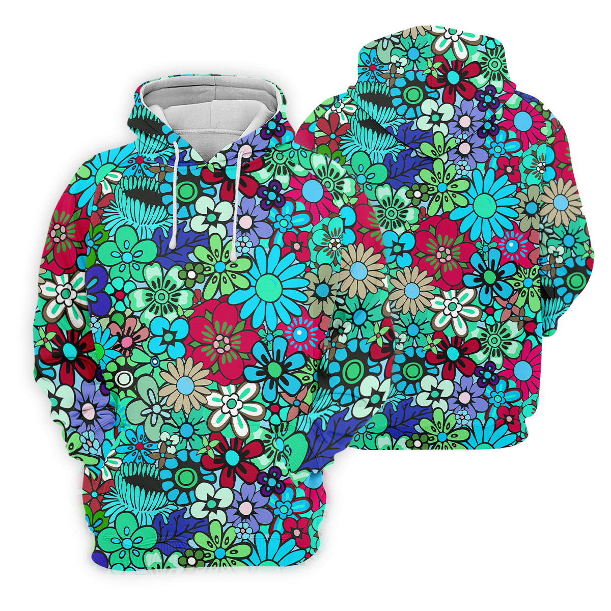 Blue Green Retro Flower Power Golf Shirt, Women’s Golf Polo, Hawaiian Golf Shirt, Golf Tops For Women