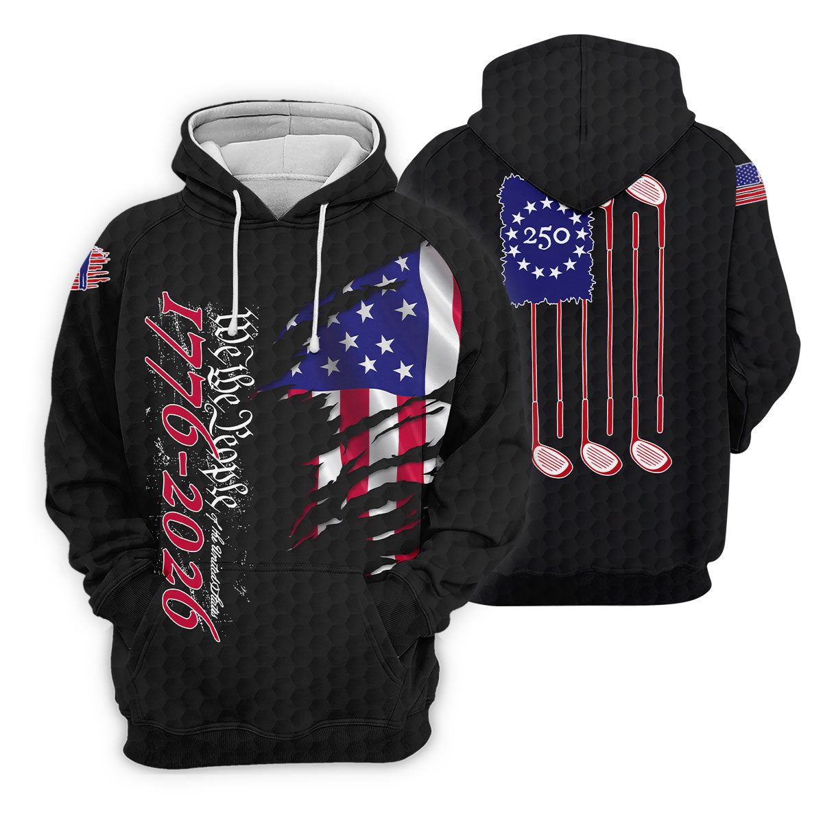 We The People Distressed American Flag Black Golf Shirt, 4th Of July Golf Shirts For Men