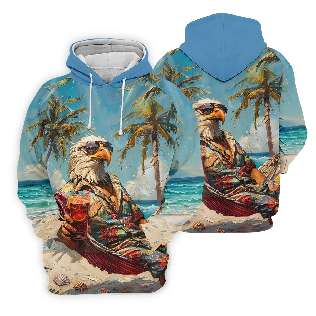 Cool Bald Eagle Tropical Vacation Hawaiian Golf Shirt, Vibrant Color Golf Shirts For Men