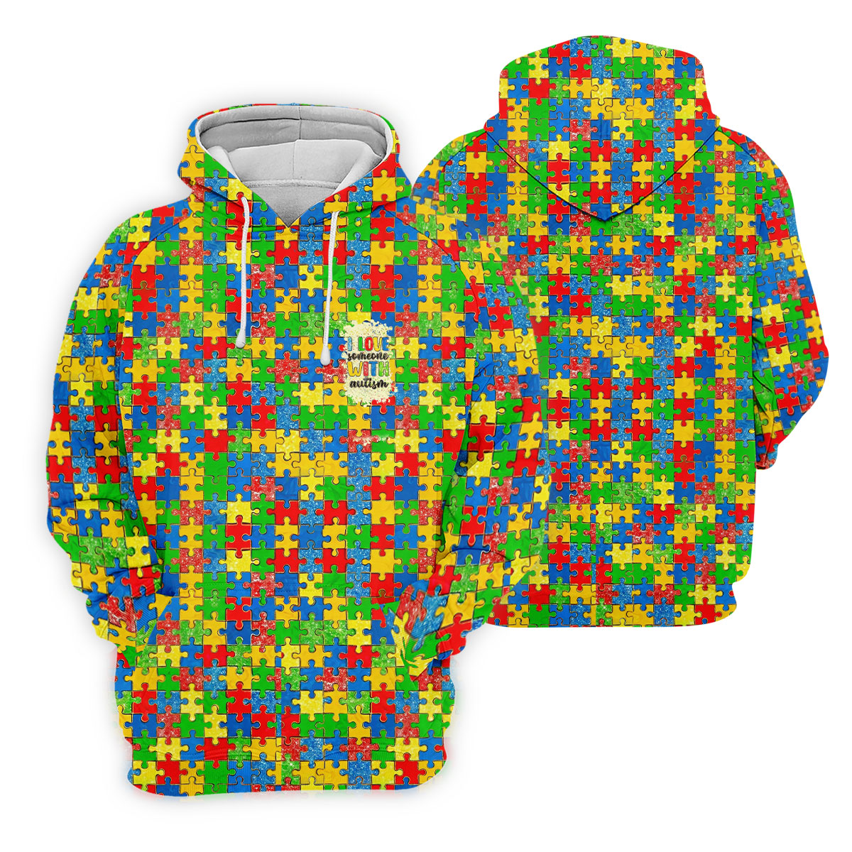 I Love Someone With Autism Colorful Puzzle Pattern Men's Golf Shirt, Autism Awareness Polo Shirts For Men