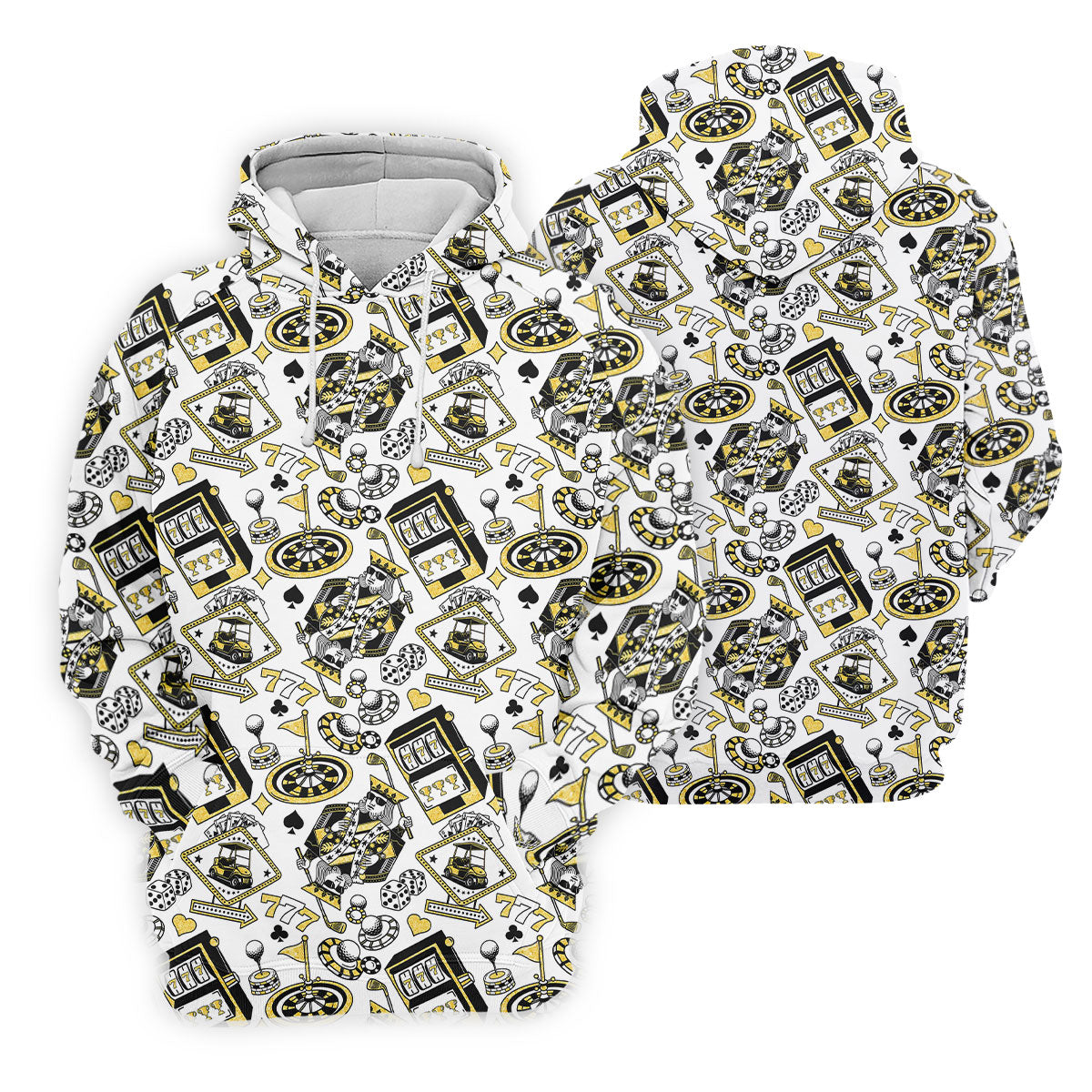 Casino Golf Pattern White Hawaiian Golf Polo Shirt, Mens Polo Shirts, Golf Shirts For Men