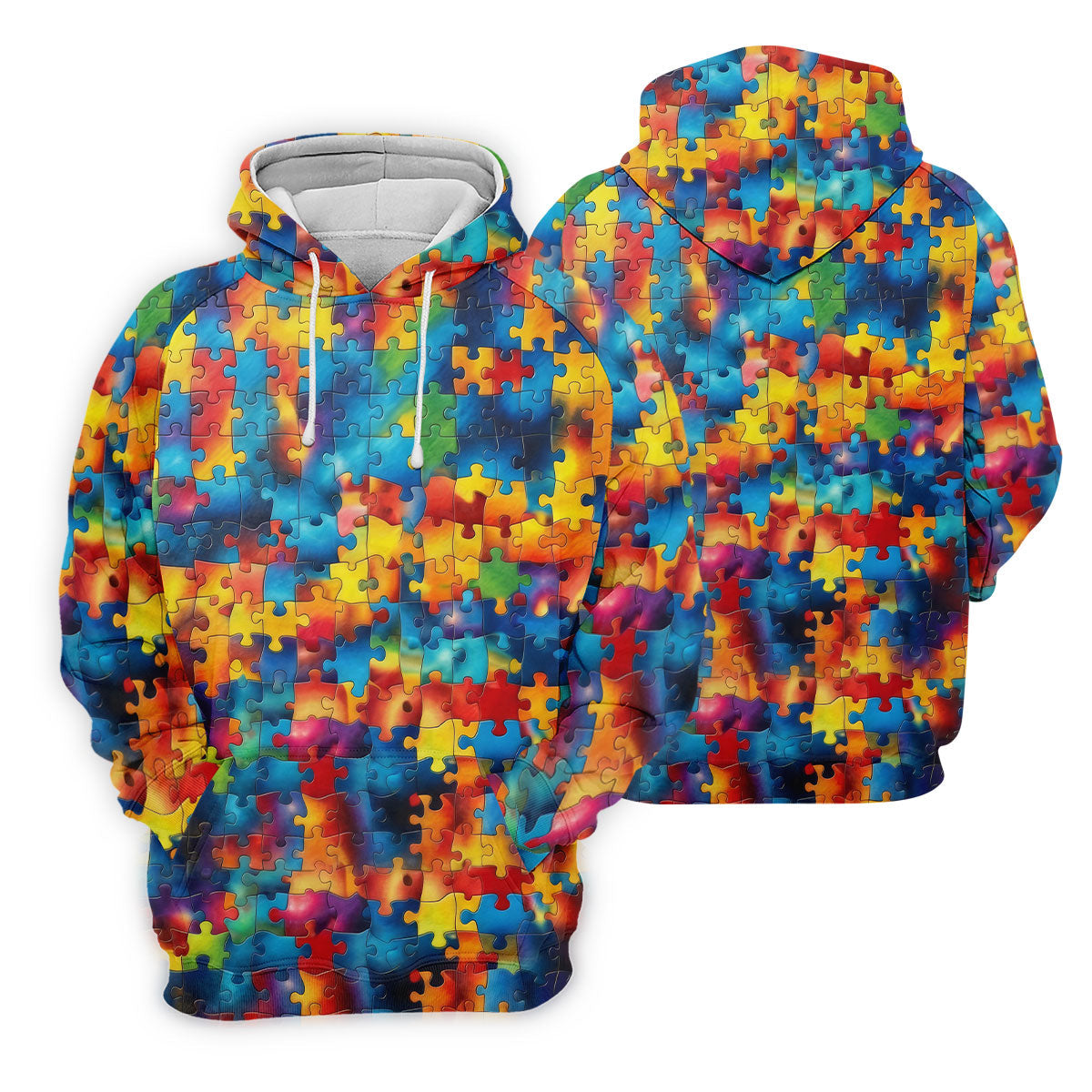 Autism Awareness Rainbow Gradient Puzzle Pattern Golf Tops For Men, Men's Golf Shirt, Polo Shirts For Men