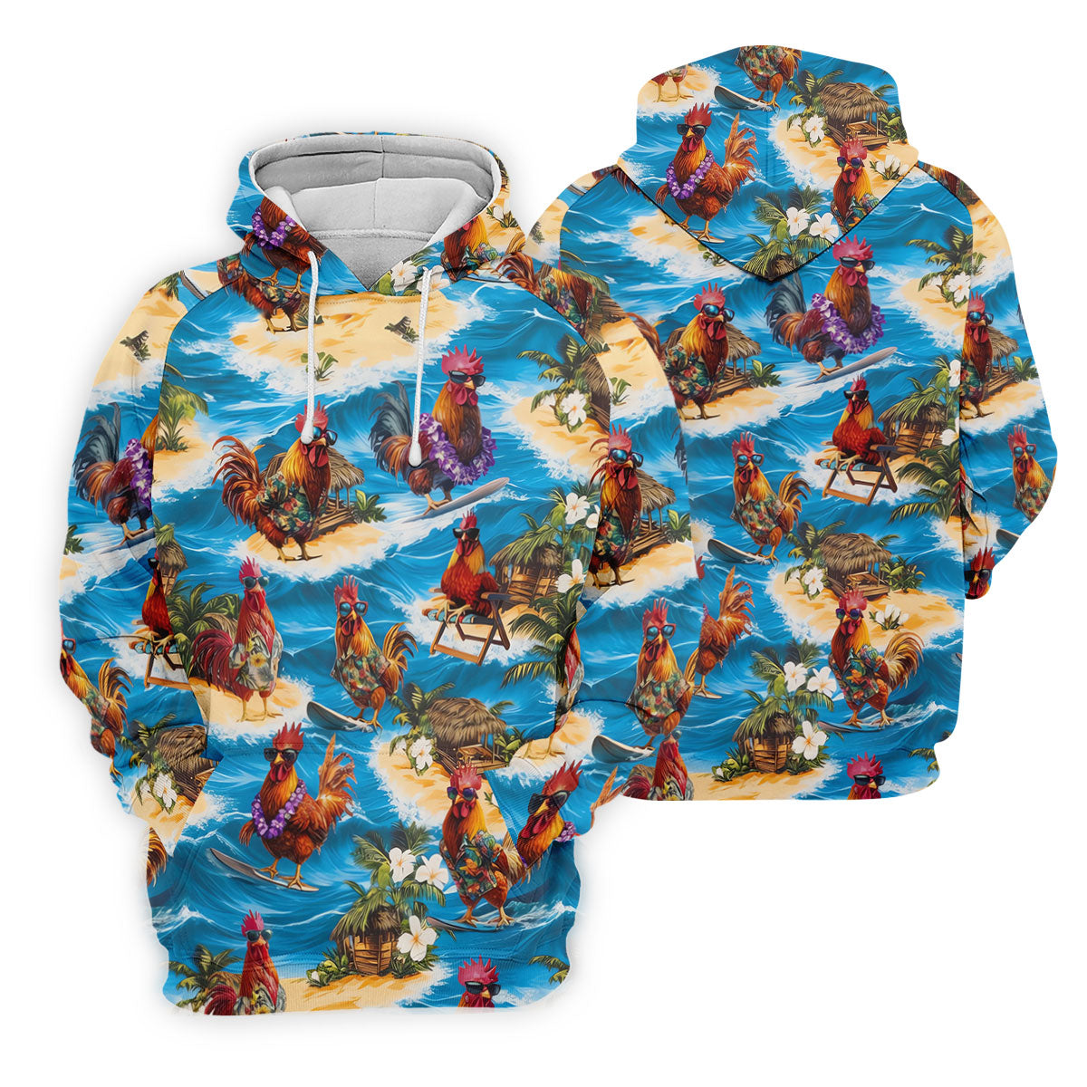 Cool Rooster Beach Vacation Hawaiian Golf Shirt, Mens Golf Polo, Printed Golf Shirts