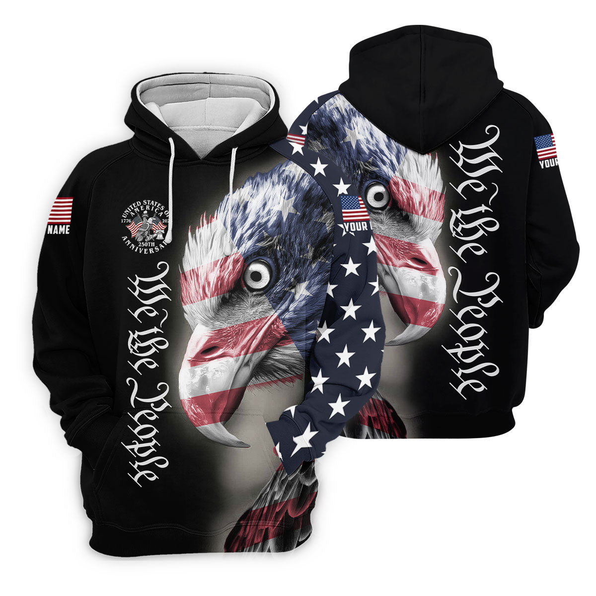 We The People Patriotic Bald Eagle American Flag Golf Shirt, 4th Of July Golf Shirts For Men