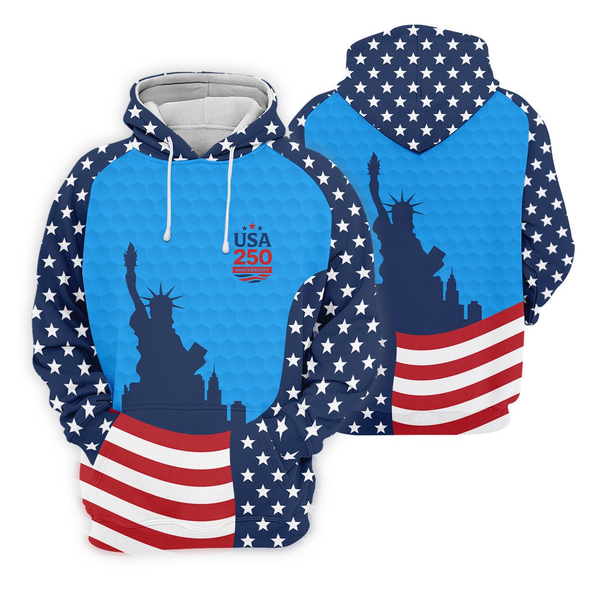 USA 250 Anniversary Statue Of Liberty Blue Golf Shirt, Patriotic Golf Shirt, 4th Of July Golf Shirts For Men