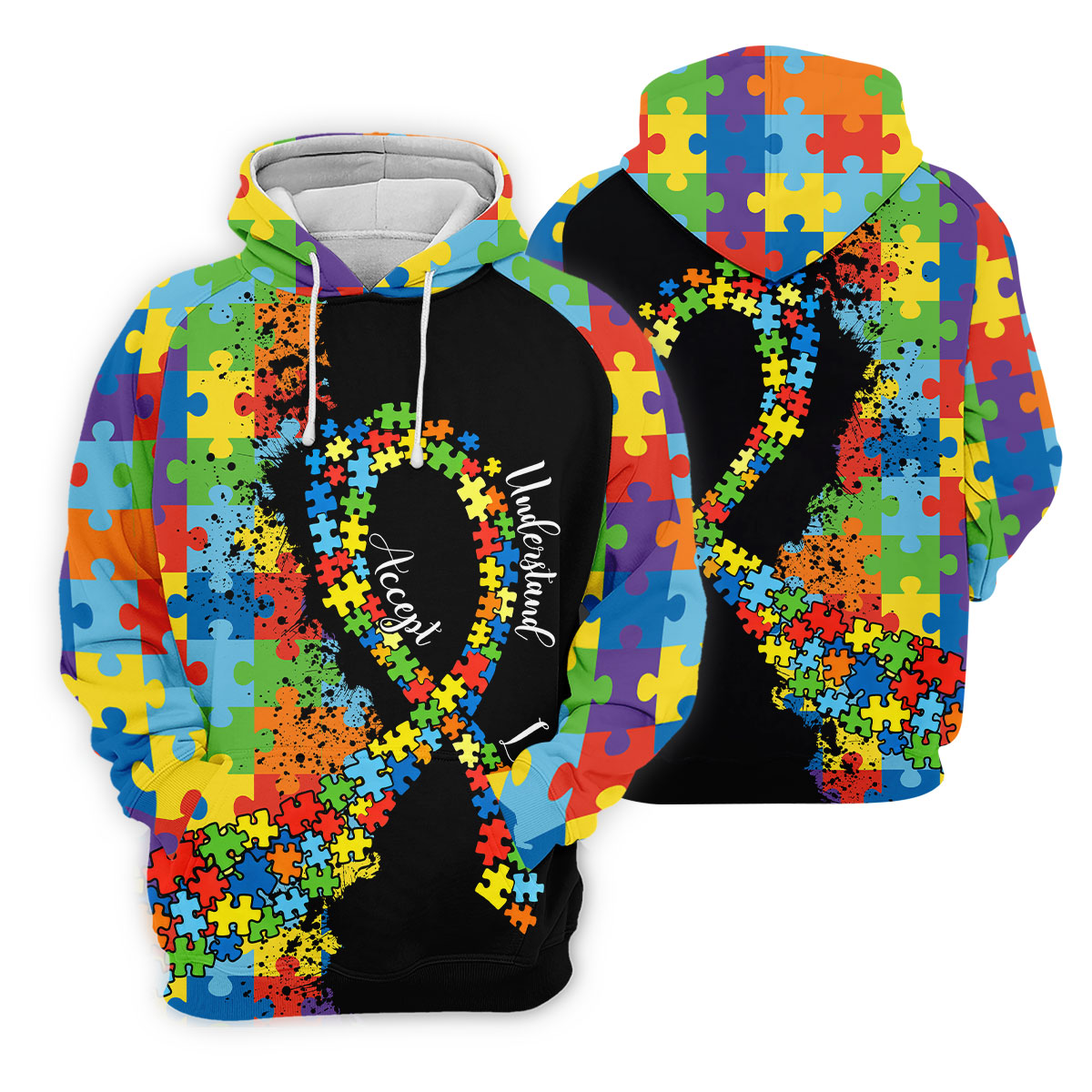 Accept Love Understand Autism Awareness Colors Autism Ribbon Golf Tops For Men, Golf Shirts For Men