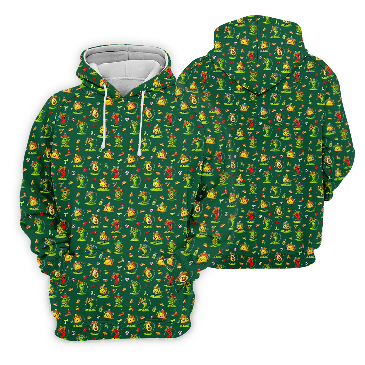 Mexican Cartoon Food Characters Cinco De Mayo Celebration Fiesta Themed Green Golf Shirts For Men
