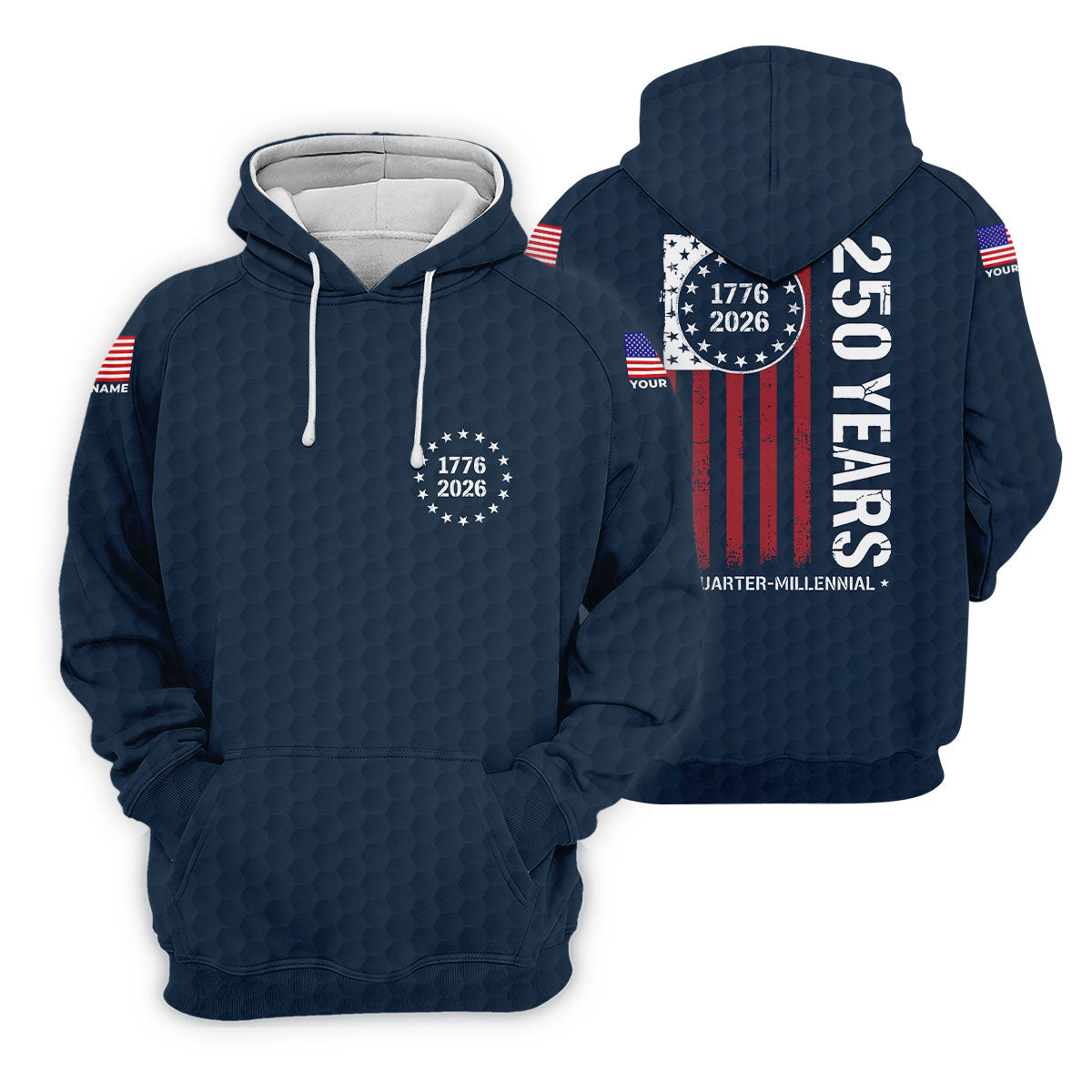 250 Years Quarter Millennnial Golf Ball Pattern Navy Patriotic Golf Shirt, 4th Of July Golf Shirts For Men