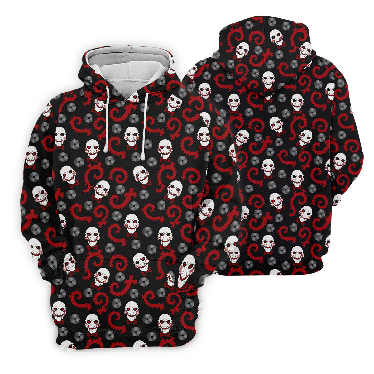 Creepy Puppet Spiral Halloween Golf Polo Shirt, Horror Character Shirt, Mens Golf Polo