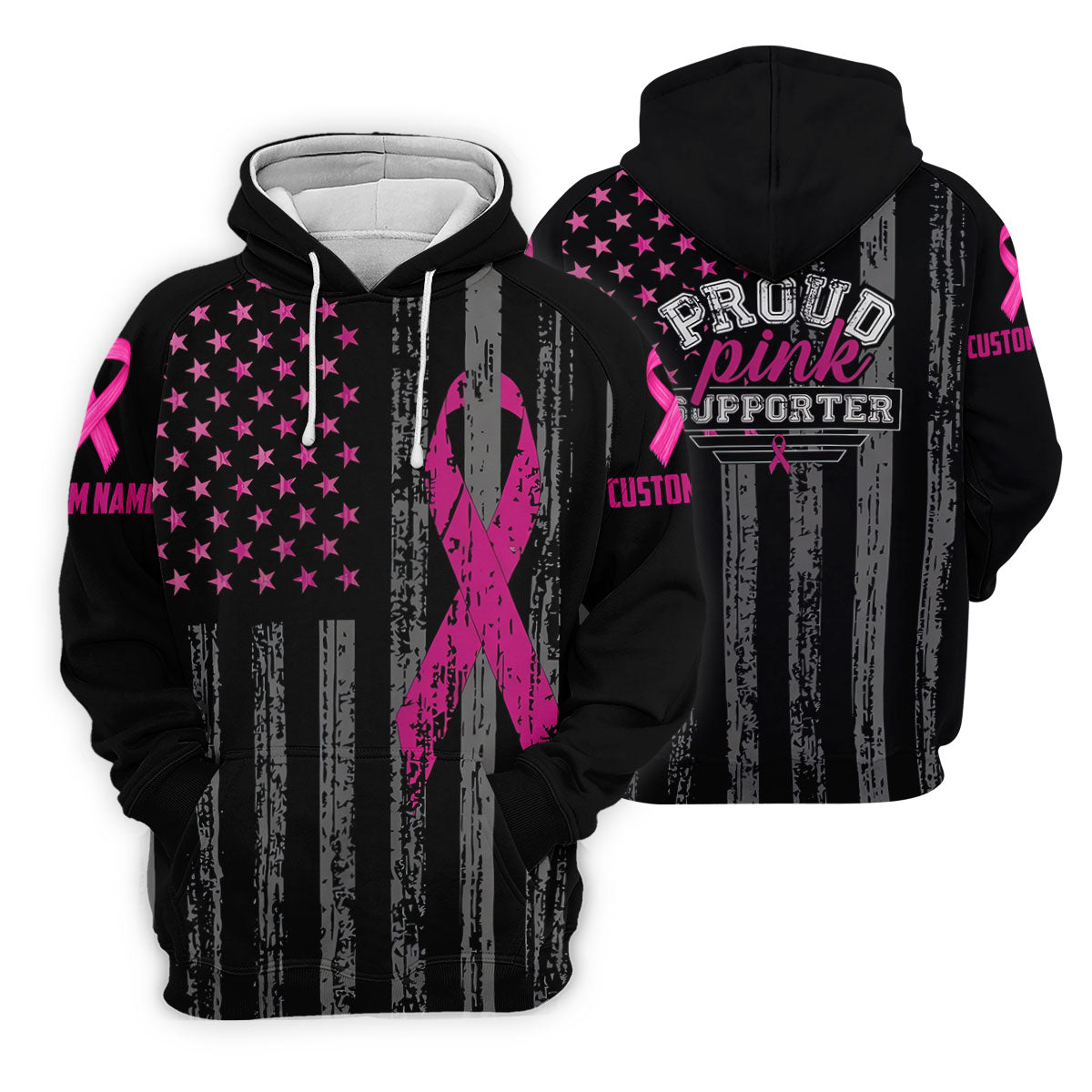 Custom Proud Pink Supporter Breast Cancer Men Polo Shirt, Mens Golf Polo, Awareness Golf Shirts