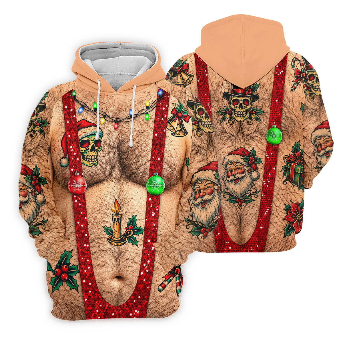 Santa Skull Hairy Chest Christmas Golf Shirt, Womens Golf Tops, Ladies Golf Shirts