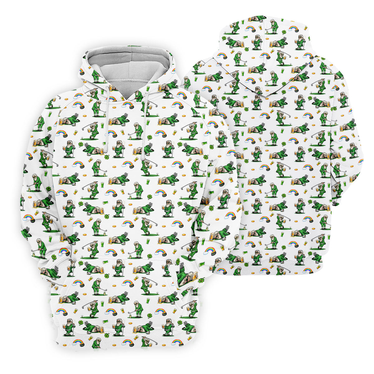 St Patrick's Day Leprechaun Character Golf And Beer White Golf Shirt, Fun Golf Shirts For Men, Polo For Men
