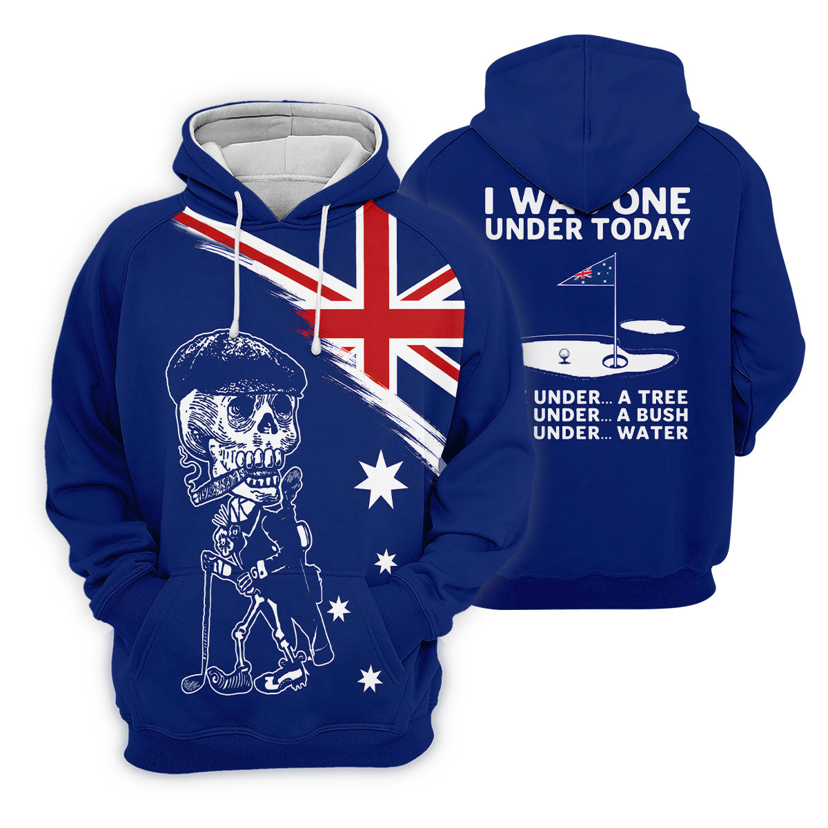 I Was One Under Today Skeleton Golfer Australia Flag Print Golf Tops For Men, Polo Shirts For Men
