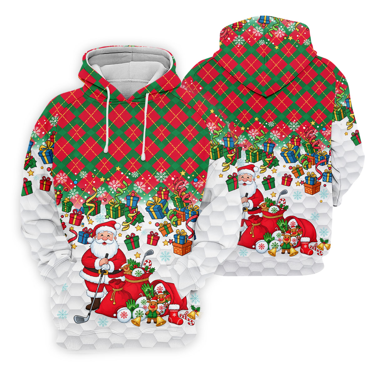 Christmas Santa Golfer and Gifts Polo Shirt, Printed Golf Shirts, Mens Golf Polo
