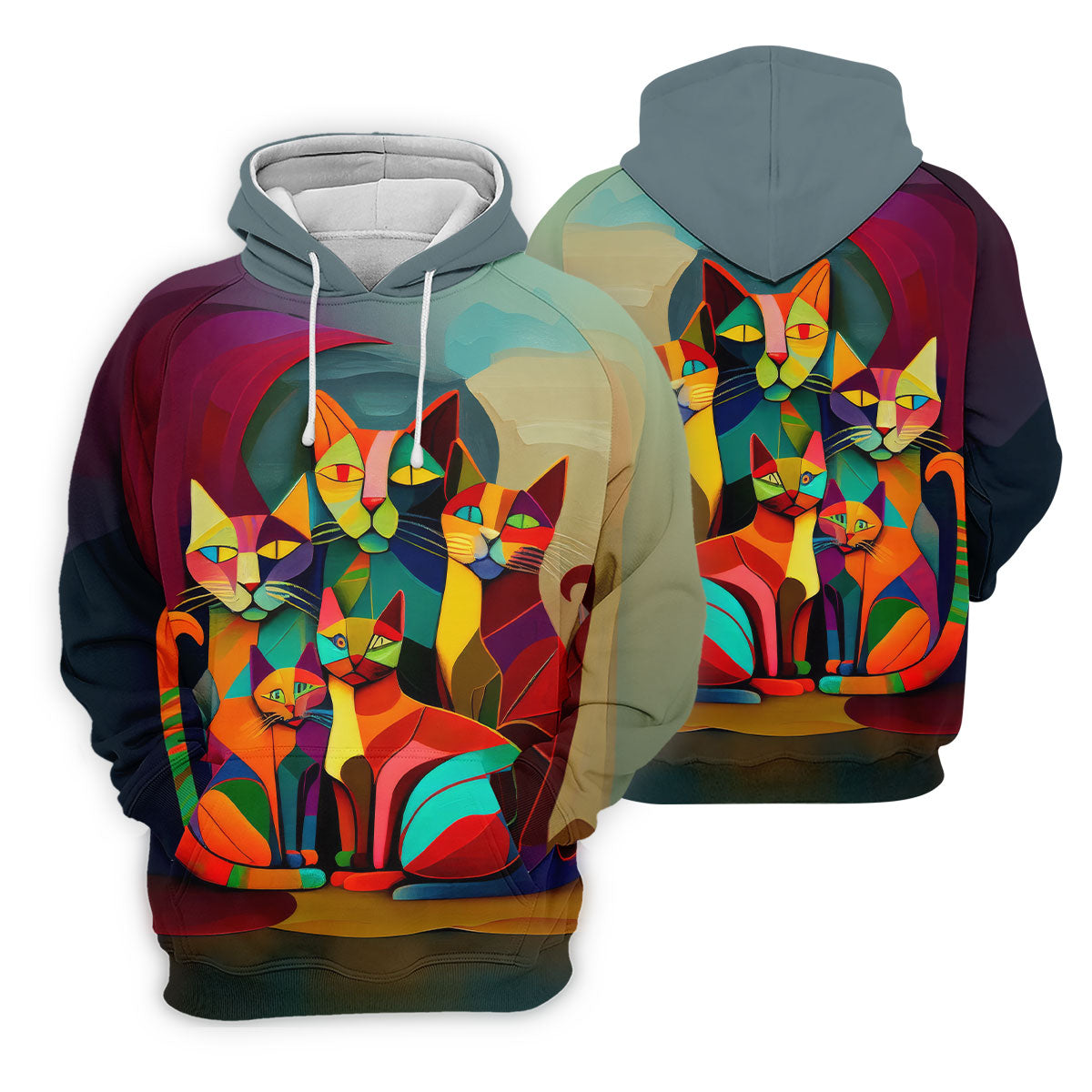 Abstract Colorful Cat Halloween Golf Polo Shirt, Men's Golf Shirt, Hawaiian Golf Shirt