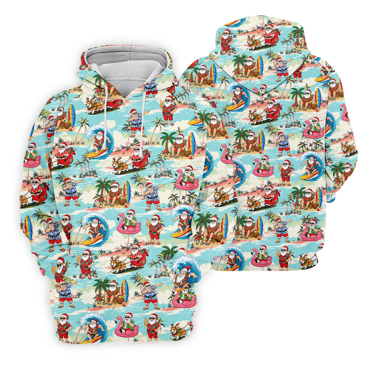 Funny Tropical Santa Beach Christmas Polo Shirt, Mens Golf Polo, Hawaiian Golf Shirt