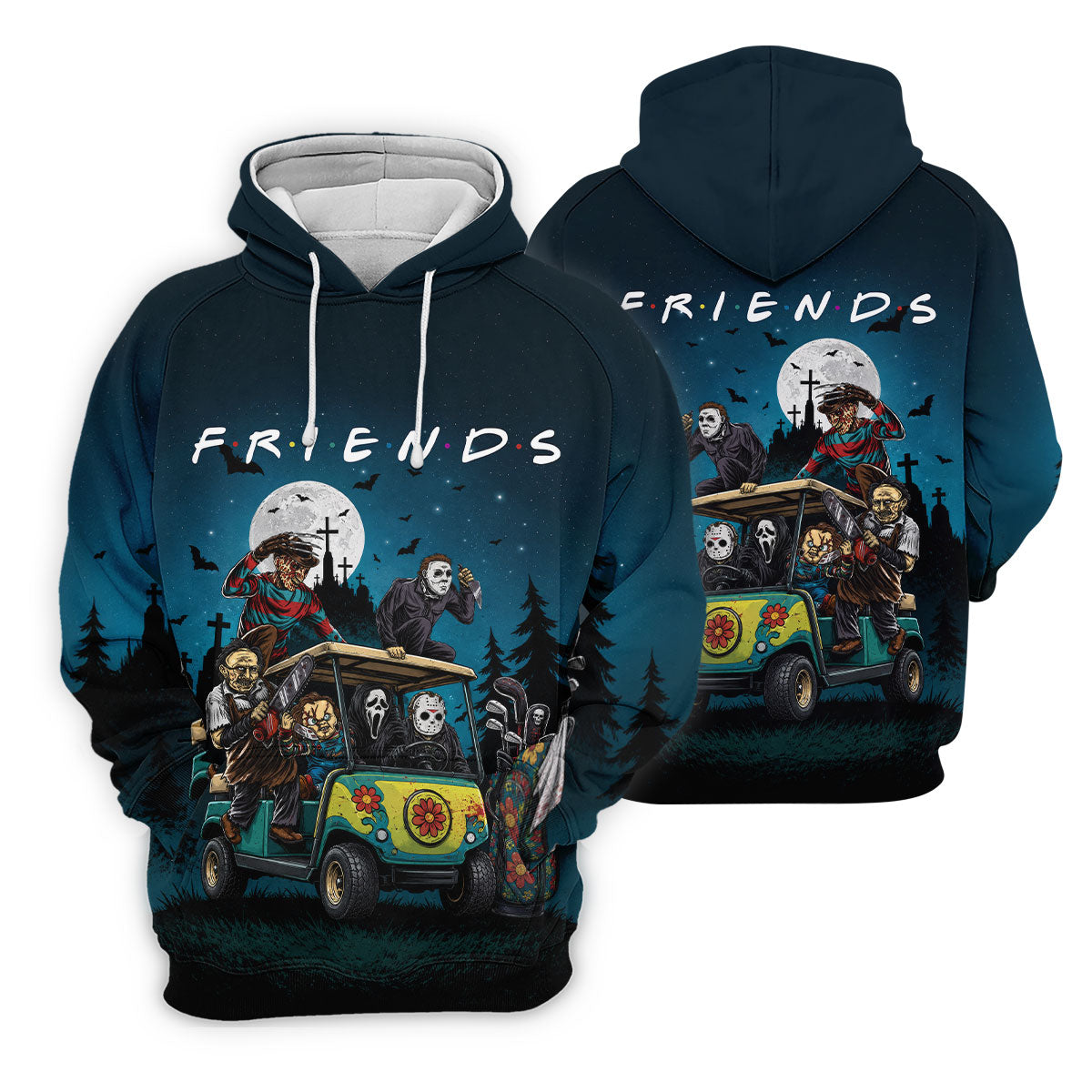 Horror Character Golf Cart Polo Shirt, Halloween Golf Shirt, Mens Halloween Golf Shirt