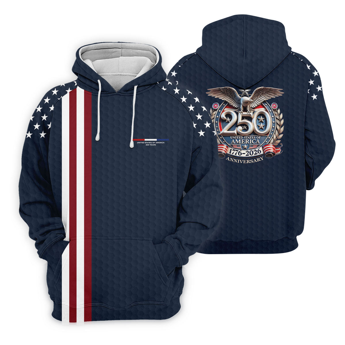 250 Years US Bald Eagle Golf Ball Pattern Golf Shirt, Patriotic 4th Of July Golf Shirts For Men